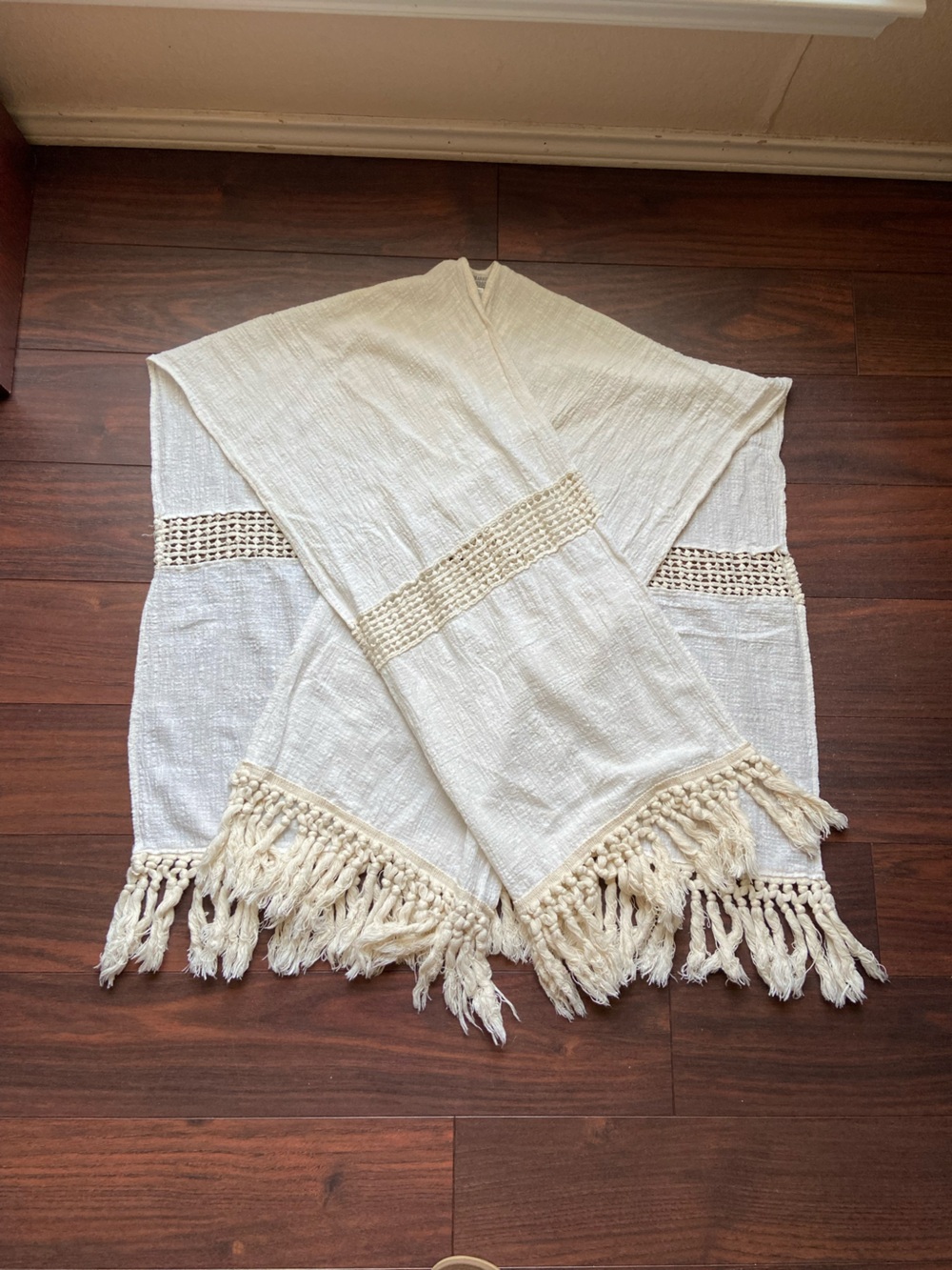 WORLD MARKET BOHO TASSLE HEM CREAM SWIM COVER UP